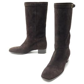 CHAUSSURES YVES SAINT LAURENT BOTTES YSL 306568 40 EN DAIM MARRON BOOTS Marron