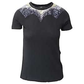 Maje-Maje Tatillon Embellished T-Shirt in Black Cotton-Black