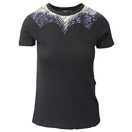 Maje Tatillon verziertes T-Shirt aus schwarzer Baumwolle Schwarz