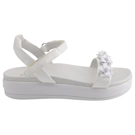 Prada-Prada Floral Embellished Platform Sandals in White Patent Leather-White