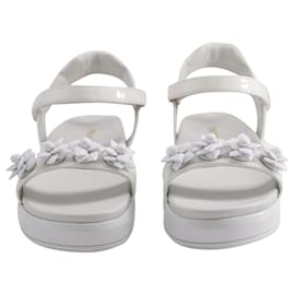 Prada-Prada Floral Embellished Platform Sandals in White Patent Leather-White
