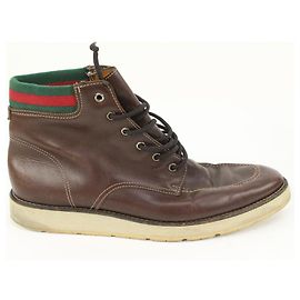 Gucci men's 12.5 US Brown Leather Classic Web Boot Other