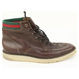 Gucci-men's 12.5 US Brown Leather Classic Web Boot-Other