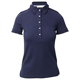 Tory Burch-Tory Burch Ruffle Polo Shirt in Navy Blue Modal-Blue