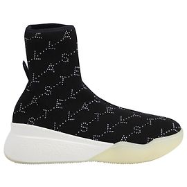 Stella Mc Cartney Stella McCartney Loop Logo Embellished Sock Sneakers in Black Polyamide Black