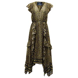 Ulla Johnson-Ulla Johnson V Neck Printed Asymmetric Midi Dress in Multicolor Silk -Other