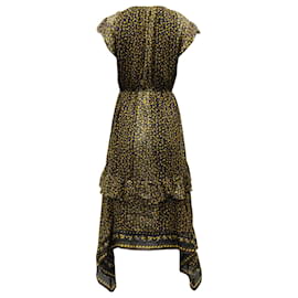 Ulla Johnson-Ulla Johnson V Neck Printed Asymmetric Midi Dress in Multicolor Silk -Other