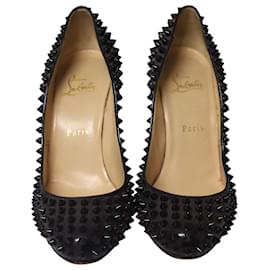 Christian Louboutin-Christian Louboutin Fifi Spiked Round Toe Pumps in Black Leather-Black
