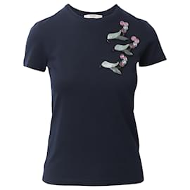 Prada-Prada Embroidered T-shirt in Navy Blue Cotton-Navy blue