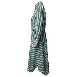 Claudie Pierlot-Claudie Pierlot Asymmetric Striped Shirt Dress in Green Cotton-Other