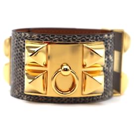 Hermès-Hermès Gold Ombre Collier De Chien Cdc Lizard Skin Leather Bracelet-Golden