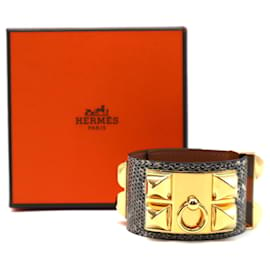 Hermès-Hermès Gold Ombre Collier De Chien Cdc Lizard Skin Leather Bracelet-Golden