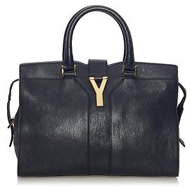 Yves Saint Laurent Bolsa de couro YSL Black Cabas Chyc Ligne Preto