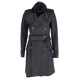 Mit Balmain gefütterter Brust-Gürtel-Trenchcoat aus schwarzer Baumwolle Schwarz