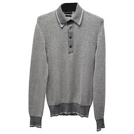 Polo de corte slim de punto en algodón gris de Tom Ford Gris