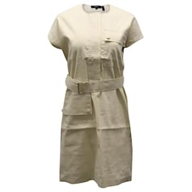 Theory-Theory  Belted Utility Dress in Cream Linen-White,Cream