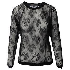 Maje Spitzenmuster-Bluse mit U-Ausschnitt aus schwarzem Nylon Schwarz