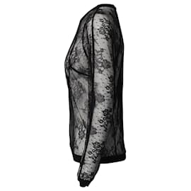 Maje-Blusa con escote redondo y estampado de encaje Maje en nailon negro-Negro