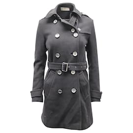 Burberry-Burberry lined-Breasted Belted Trench Coat in Black Wool-Black