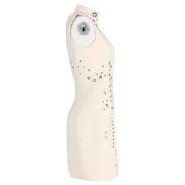 Thierry Mugler-Mugler Grommet Mock Neck Mini Dress in Cream Wool -White,Cream
