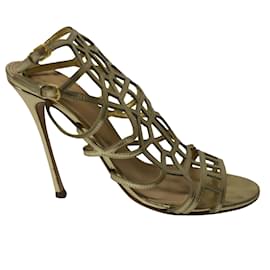 Sergio Rossi-Sergio Rossi Puzzle Caged Sandals in Gold Leather-Golden