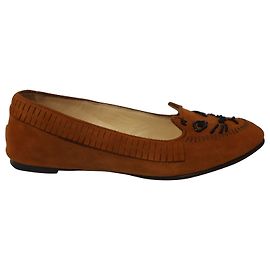 Charlotte Olympia Mocassin Tête de Chat en Daim Marron Marron