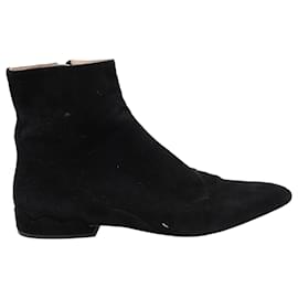 Chloé-Chloe Scallop Trim Flat Ankle Boots in Black Suede-Black