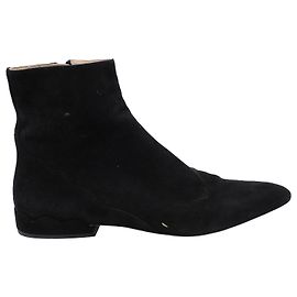Chloé Chloe Scallop Ankle Boots Flat em Camurça Preta Preto