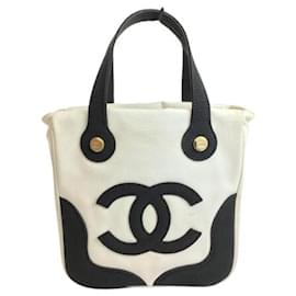 Chanel-**CHANEL Marshmallo w Tote Bag / Discoloration / Guarantee / Boxed / Canvas / WHT-White