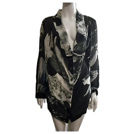 Ann Demeulemeester Blusa de seda preta e creme com laço Preto Creme