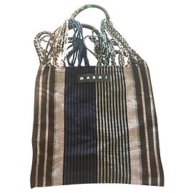 Borsa a mano Marni Market in cotone e corda nero rosa marrone blu Nero Rosa Marrone scuro Blu navy