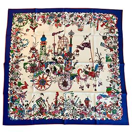Hermès Sciarpa in seta La Folle Parade 90x90 Multicolore