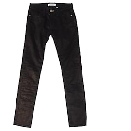 Shine Blossom-Pantalones de pernera slim coudroy de terciopelo brillante W26-Negro,Dorado