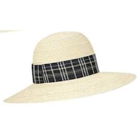 Hermès-Hermès: Cappello / Panama Modello Anouk fantasia "Tartan" Black & White T 58-Beige