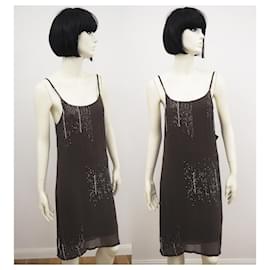 Twin Set-Twin Set sequin sleeveless dress in khaki XS-Khaki
