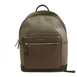 Michael Kors Hudson Grey Monogram Coated Canvas Logo Hombres Unisex Mochila Bolsa Gris antracita