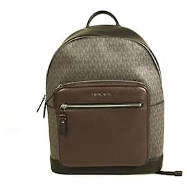 Michael Kors-Michael Kors Hudson Gray Monogram Coated Canvas Logo Men Unisex Backpack Bag-Dark grey