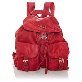 Prada-Prada Tessuto Drawstring Backpack Red-Red