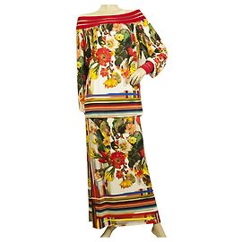 Fuzzi Multicolore Cactus Fleurs Hors Épaule Haut Long Maxi Jupe Ensemble taille S Multicolore