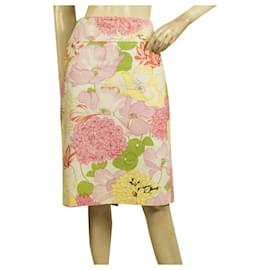 Burberry-Falda hasta la rodilla de algodón con flores rosas de Burberry talla UK 10, US 8-Multicolor