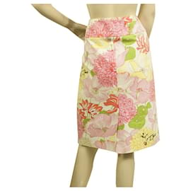 Burberry-Falda hasta la rodilla de algodón con flores rosas de Burberry talla UK 10, US 8-Multicolor