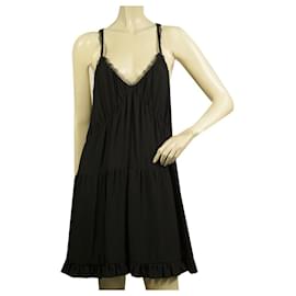 Dondup-Mini vestido de espagueti con dobladillo con volantes en capas sin mangas de viscosa negra de Dondup tamaño 40-Negro