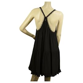 Dondup-Dondup Black Viscose Mini Sleeveless Layered Ruffled Hem Spaghetti Dress size 40-Black