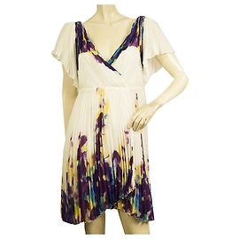 DVF Diane Von Furstenberg Dagny Multicolor Flutter Pleated Mini Dress size 4 Multiple colors