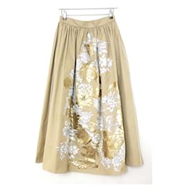 Fendi-Fendi SS17 Gold & Silver Embroidered Flower Maxi Skirt-Silvery,Beige,Golden