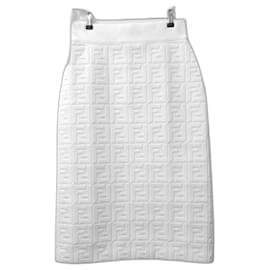 Fendi-White Leather Forever Fendi Skirt-White