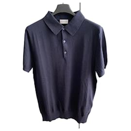 Moncler-Navy blu knitted cotton polo-Navy blue