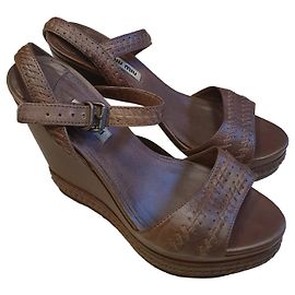 Miu Miu Leather Sandals Brown Brown