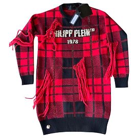 Philipp Plein SS Tartan Woll Minikleid Schwarz Rot Schwarz Rot