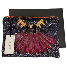 Mawi Spiked multi glitter clutch Black